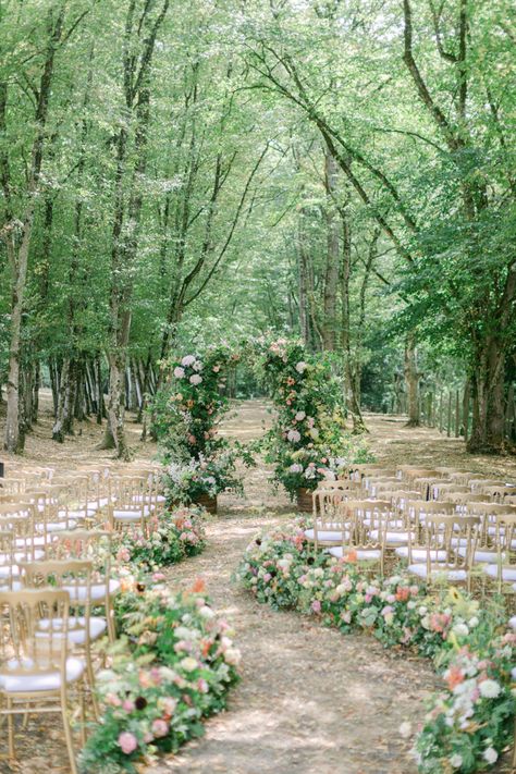 Wedding in Brittany France Curved Wedding Ceremony Aisle, Curved Ceremony Aisle, Curvy Aisle Wedding, Curved Aisle Wedding, Outdoor Wedding Chairs Ceremony Seating Aisle Decorations, Curved Wedding Aisle, Outdoor Wedding Chairs, Gold Chairs, Wedding Aisle Outdoor