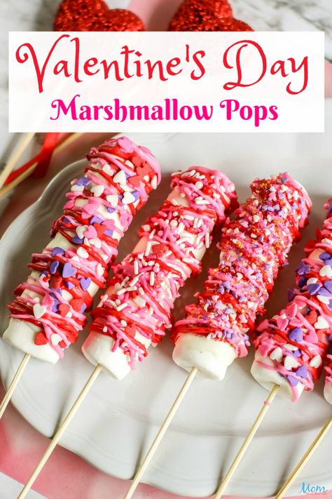 Valentines Marshmallow Pops, Marshmallow Pops Recipe, Room Parent, Valentines Snacks, Chocolate Covered Marshmallows, Recipes With Marshmallows, Valentine Desserts, Dessert Easy, Melting White Chocolate