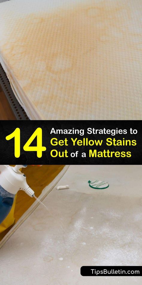 Like carpet cleaning and upholstery cleaning, giving your memory foam or pillow top mattress a deep clean is essential. Explore the best mattress cleaning hacks to remove a sweat stain or urine stain. Erase yellow marks with baking soda, dish soap, vinegar, and more. #yellow #stains #out #mattress Matress Cleaning, Clean Mattress Stains, Remove Sweat Stains, Remove Yellow Stains, Mattress Cleaner, Pee Stains, Diy Stain Remover, Diy Household Cleaners, Mattress Stains