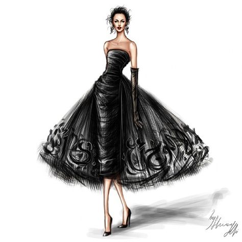 Fav Combo "Arabic calligraphy & The 50s" ♥ Swan Dress, Glamour Decor, Woman Sketch, Fashion Illustration Dresses, Ballet Dress, The 50s, Black Swan, Fantasy Fashion, Retro Look