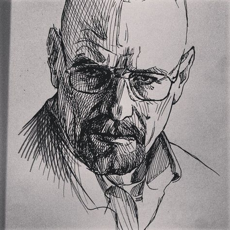 Breaking Bad Graphic Sketch #inkart #walterwhite #graphicdesign  @heeey_angie Walter White Sketch, Breaking Bad Drawing, Walter White Art, Walter White Drawing, Pen Portraits, Monochromatic Illustration, Hatch Art, Breaking Bad Art, Face Art Drawing