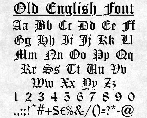 Old Gothic Font, New English Font, Old Fonts Vintage Alphabet, Old Timey Font, Gothic Font Alphabet, Old School Letters, Old School Lettering, Old English Numbers, Olde English Font