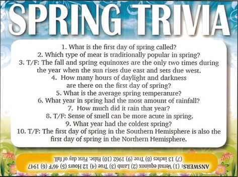 Spring Trivia Questions And Answers, Spring Trivia, Paper Activities, April Activities, Therapeutic Recreation, Spring Games, Activity Director, Trivia Questions And Answers, Spring Equinox