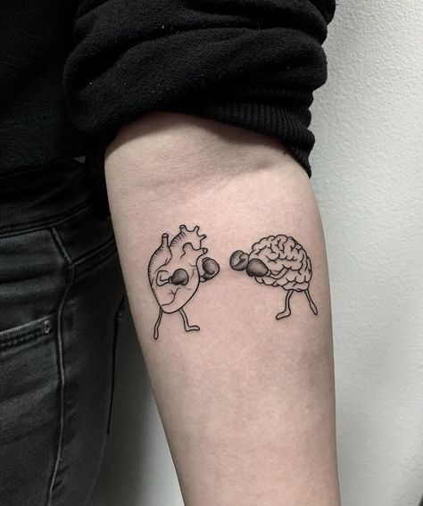 Heart Versus Brain, Psychology Tattoo, Hard Tattoos, Brain Tattoo, Cool Tattoo Drawings, Health Tattoo, Heart Brain, Tattoo Heart, Wrist Tattoos For Guys