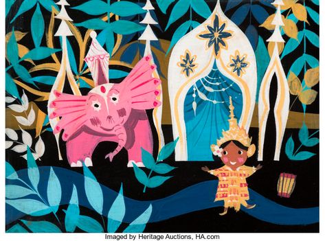 Elephant Concept Art, Mary Blair Small World, Mary Blair Illustration, Mary Blair Art, Concept Painting, Kinkade Disney, Cinderella Art, Thomas Kinkade Disney, Mickey Mouse Wallpaper Iphone