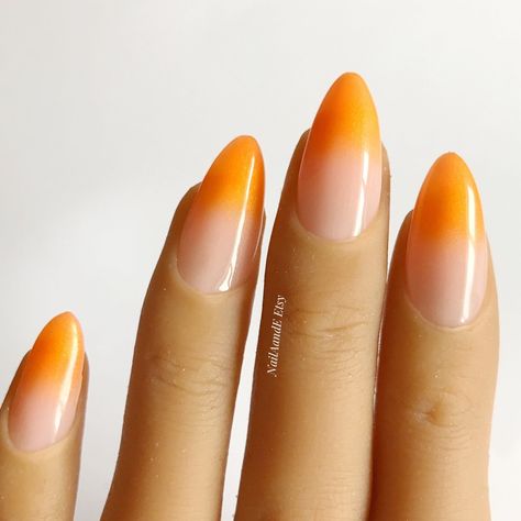 Orange Ombre French Nails Ombre Nails Orange, Pink Gold Nails, Ombre French Nails, Orange Ombre Nails, Nail Signs, Coffin Nails Ombre, Gel Nails French, Nails Orange, French Ombre