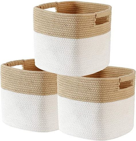 Cute Storage Baskets, Cotton Basket Decor, Baskets For Decor, Dorm Room Color Schemes, Dorm Room Colors, Cube Storage Baskets, Rope Storage Basket, Cotton Basket, Rope Storage