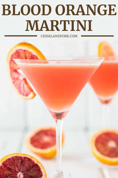 This blood orange martini made from fresh blood orange juice, vodka and triple sec tastes just as delicious as it looks. #bloodorangemartini#martini #cocktail | chiselandfork.com Girly Cocktails, Blood Orange Martini, Orange Martini, Blood Orange Recipes, Pineapple Drink, Cocktail Drinks Alcoholic, Orange Cocktails, Blood Orange Juice, Boozy Drinks