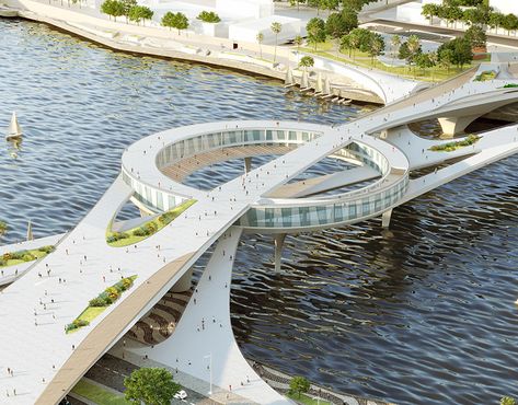 Corner19 on Behance Urban Design Concept, Urban Design Plan, Urban Landscape Design, Architecture Design Concept, Pedestrian Bridge, Bridge Design, Architecture Portfolio, Futuristic Architecture, Urban Planning