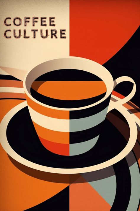 illustrations of coffee culture theme Art Deco Poster Design, Art Deco Cafe, Coffee Poster Design, Coffee Infographic, Tea Labels, Coffee Bar Ideas, Art Deco Coffee, Coffee Art Print, Coffee Cup Art