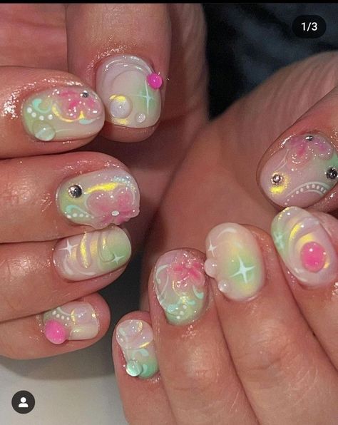 Hippie Nails, Pretty Gel Nails, Really Cute Nails, Cute Gel Nails, Soft Nails, Kawaii Nails, Nail Jewelry, Pink Acrylic Nails, Fire Nails