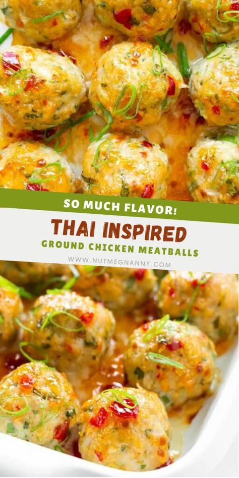 Keto Thai Meatballs, Thai Basil Chicken Meatballs, Thai Meatball Recipes, Chicken Meatball Dinner, Thai Baked Chicken, Best Chicken Meatballs, Chicken Meatball Recipe, Thai Chicken Meatballs, Thai Meatballs