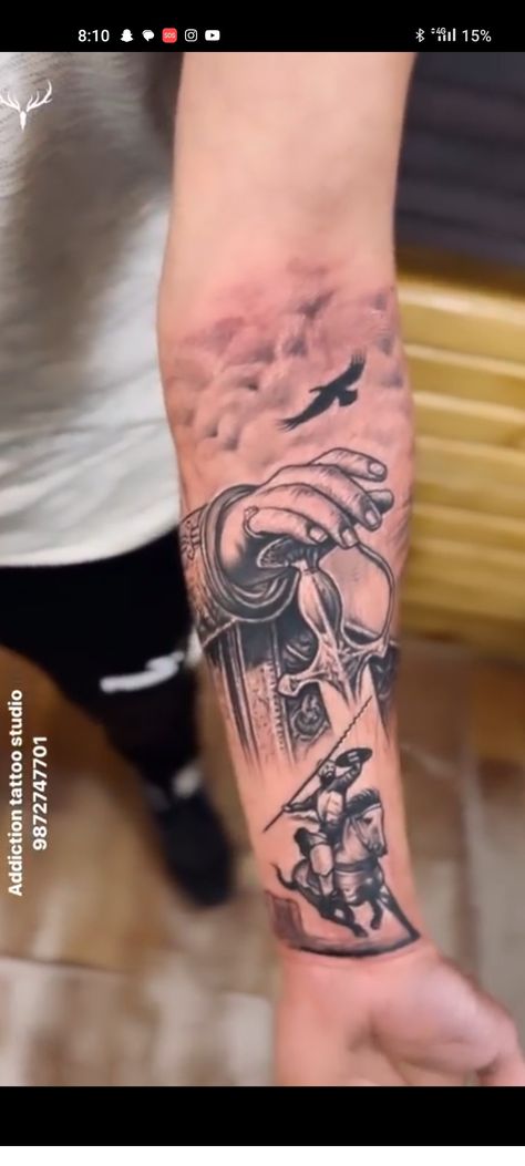 Punjabi Warrior Tattoo, Sikh Tattoo Ideas Men, Sikh Warrior Tattoo Design, Punjab Tattoo Ideas, Tattoos For Guys Meaningful, Punjab Tattoo, Sikh Tattoo, Outer Bicep Tattoos, Meaningful Tattoos For Men