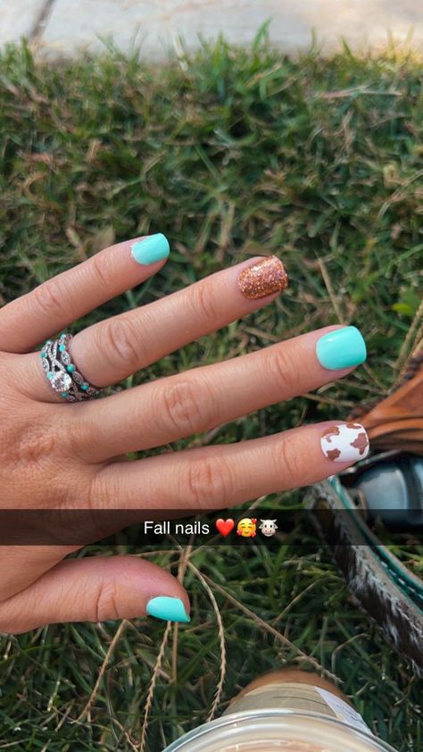 Western Short Nail Designs, Nails Morgan Wallen, Birthday Nails Western, Western Manicure Ideas, Cow Print Nails Ideas, Western Country Nail Ideas, Simple Western Nails Turquoise, Horse Acrylic Nails, Western Thanksgiving Nails