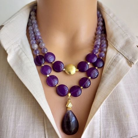 GMentorJewelry - Etsy Israel Chunky Statement Necklace, Purple Agate, Chunky Jewelry, Natural Stone Jewelry, Bohemian Necklace, Agate Jewelry, Agate Necklace, Chic Fashion, Gift For Wife