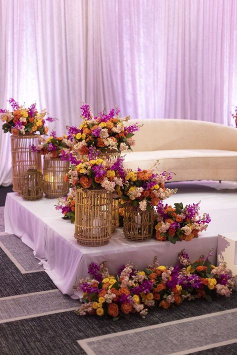 #indianwedding #sangeet #flowers #thesjstouch #backdrop #thesjssparkle #thesjstouch #brightcolors #celebrationsbeyondexpectations Wedding Sangeet Decor, Sangeet Ideas, Mehendi Decoration, Ambience Decor, White Themed Wedding, Small Wedding Decor, Mehndi Ideas, Sangeet Decor, Mehendi Decor