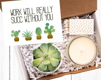 Going Away Gift Card | Etsy Succulent Care Instructions, Decorative Matches, Funny Coworker Gifts, Spa Gift Box, Employee Appreciation Gifts, Crinkle Paper, Leaving Gifts, Live Healthy, Hand Poured Soy Candles