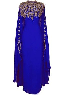 Blue Georgette Farasha With Zari And Stone Embroidery Work Long Sleeve Chiffon Maxi Dress, Arabic Party, Farasha Abaya, Moroccan Kaftan Dress, Formal Lounge, Hijab Designs, Beach Kaftan, Afrikaanse Mode, Kaftan Maxi Dress