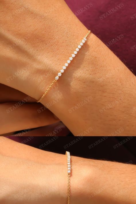 Diamond Tennis Bracelet/ 14k Gold Moissanite Half Tennis Bracelet For Women/ Pave chain Bracelet/ Dainty Diamond bar Bracelet/ gift for her Tennis Bracelet Diamond For Women, Half Tennis Bracelet, Diamond Bar Bracelet, Silver Diamond Bracelet, Diamond Pendants Designs, Bracelet Diamond, Diamond Pendants, Bar Bracelet, Bracelet Dainty