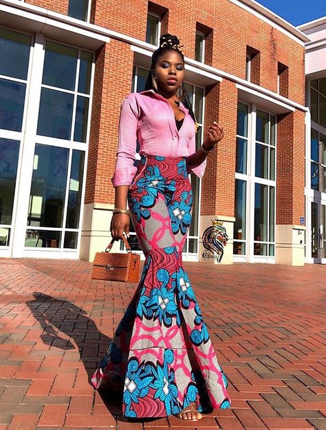 Ankara Pattern, Blue Ankara, Ankara Skirt Styles, Ankara Trousers, African Print Pants, Traditional Wedding Attire, Long Skirt Fashion, African Fashion Modern, African Ankara