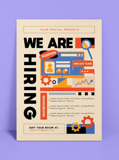 Recruitment Ads Design, Were Hiring Poster, Recruitment Poster Design Ideas, Creative Recruitment Poster, Internship Poster, Hiring Flyer Design, Flyers Design Ideas, Recruitment Brochure, Service Poster Design