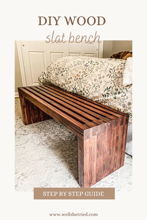 Wood Slat Bench, Diy Wooden Bench, Wooden Bench Indoor, Handmade Bench, Modern Wood Bench, Diy Bench Seat, Slat Bench, Diy Entryway Bench, Outdoor Bench Seating