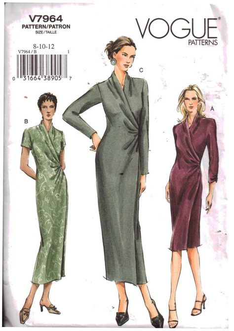 Sleeve Patterns, Raglan Sleeve Jacket, Unique Sewing Patterns, Vintage Vogue Patterns, Mock Wrap Dress, Wrap Dress Pattern, Modern Sewing Patterns, Dress Design Drawing, Upcycle Sweater