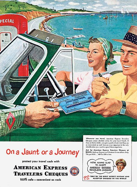 American Express 60s Ads Illustration, Vintage Travel Ads, 1940s Ads, Vintage Ads 1950s, Script Analysis, 1950s Ads, 1950s Aesthetic, Underground London, Urban Sprawl