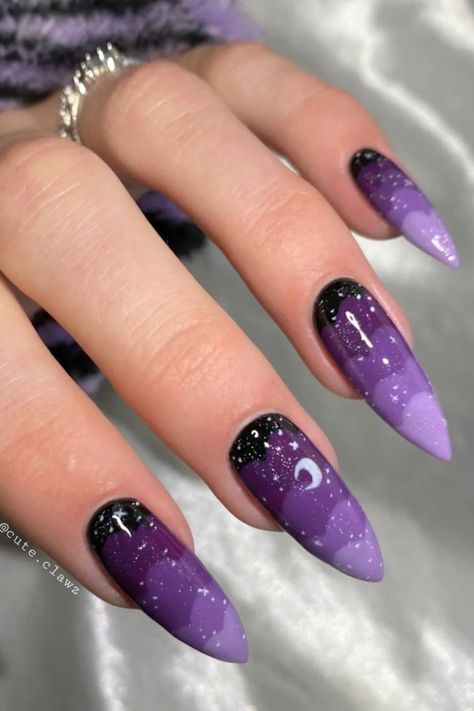 Purple Nights Manicure Purple Witchy Nails, Trendy Purple Nails, Purple Wedding Nails, Dark Purple Nails, Witchy Nails, Purple Nail Designs, Beauty Nails Design, Pretty Nail Art Designs, Wedding Nails For Bride