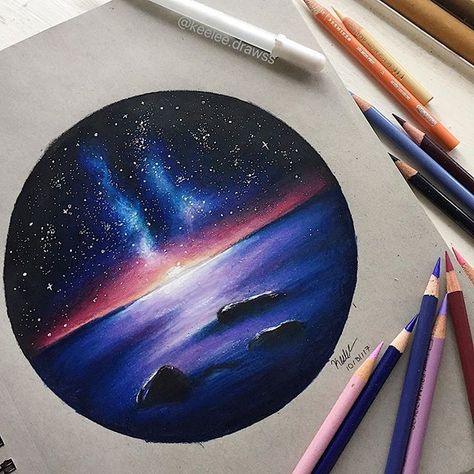 Pinterest: Lookingthestars ❁ Draw Galaxy, Galaxy Sunset, Galaxy Drawing, Galaxy Drawings, Drawing Realistic, Pencil Portraits, Rose Drawing, Roses Drawing, Galaxy Painting