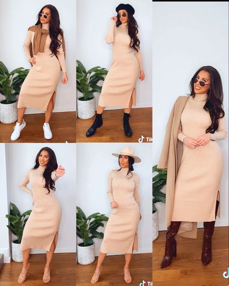 Yvetteg23: midi dress, sweater dress, beret , combatboots, white sneakers, wide brim hat #widebrimhat #sweaterdress #outfitodea #outfit #ootd #mididress #combatbootd #beret #kneeboots Hourglass Dress, Long Sweater Dress, Beret Hat, Dress Hats, 5 Ways, Fashion Lookbook, Winter Dresses, New Wardrobe, Winter Fashion Outfits