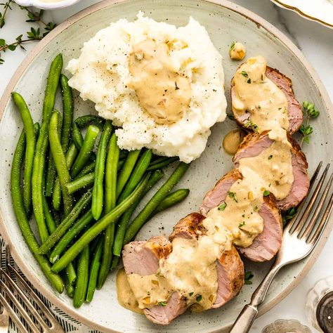 Easy Boursin Pork Tenderloin Recipe (Crazy Good!) Boursin Pork Tenderloin, Boursin Recipes, One Pan Dinner Recipes, Pork Tenderloin Recipe, Pork Fillet, Tenderloin Recipe, Boursin Cheese, Savory Herb, Herb Cheese