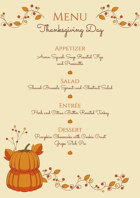 Elegant Hand-drawn Thanksgiving Day Menu Thanksgiving Menu Board, Thanksgiving Menu Design, Thanksgiving Menu List, Thanksgiving Menu Printable, Thanksgiving Menu Template, Thanksgiving Menus, Thanksgiving Diner, Turkey Desserts, Acorn Squash Soup