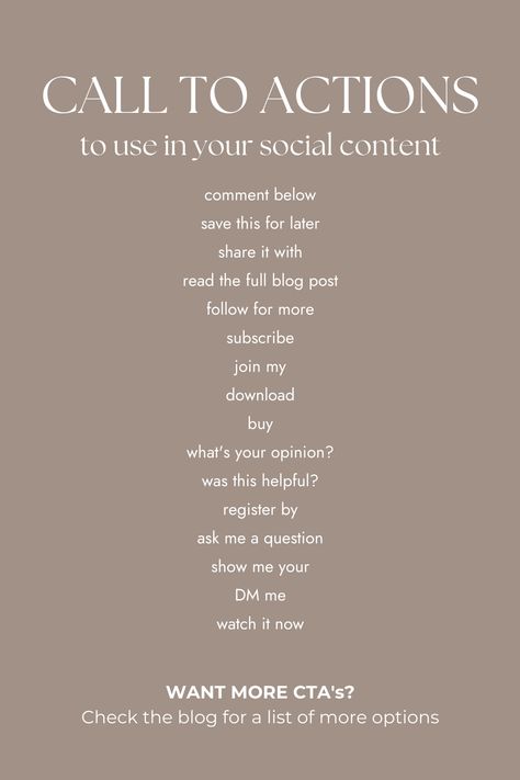 Use these call to actions in the captions of your social posts to increase engagement in your content. Call To Actions Instagram, Social Media Captions For Business, Instagram Call To Action Ideas, Digital Marketing Captions, Call To Action Captions, Engagement Social Media Posts, Call To Action Ideas Social Media, Interactive Social Media Posts, Call To Action Instagram