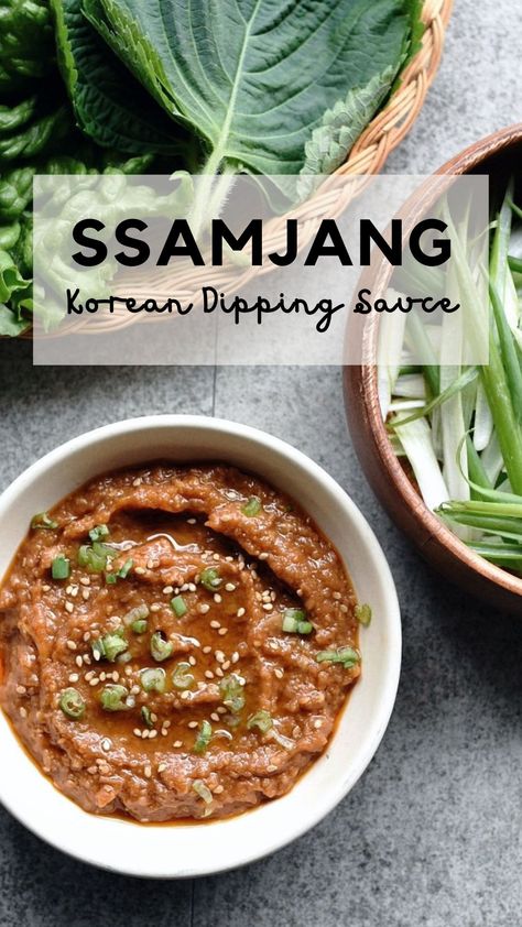 Savory, garlicky, and utterly addictive Ssamjang or Ssam Sauce -- the essential Korean Dipping Sauce! A popular favorite with lettuce wraps, grilled meat, and vegetables. A combination of soybean paste and chili paste delivers an irresistible explosion of umami. An easy 5-minute sauce that's thick, rich, and absolutely delicious! Korean Dipping Sauce Recipe, Ssamjang Recipe, Korean Dipping Sauce, Korean Sauce, Easy Korean Recipes, Asian Sauces, Soybean Paste, Korean Recipe, Korean Bbq Sauce