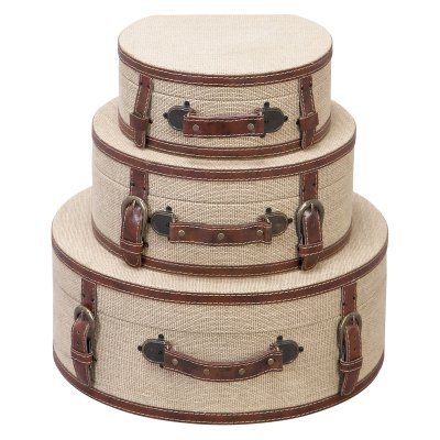 DecMode Burlap Decorative Box - Set of 3 - 62242 Old Suitcases, Vintage Suitcases, Suitcase Set, Vintage Luggage, Hat Boxes, Brown Box, Vintage Storage, Hat Box, Boho Home