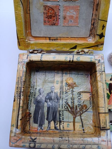 Altered Art, Altered Box, Assemblage Art, Collage Art, Mixed Media, Vintage Papers - Etsy UK Assemblage Art Collage, Assemblage Art Mixed Media, Mixed Media Boxes, Altered Box, Box Assemblage, Building Crafts, 3d Collage, Repurposed Art, Vintage Papers