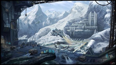 ArtStation - A secret lab sci-fi concept art, Chivy 😊 Secret Facility Concept Art, Snow Planet Scifi Concept Art, Scifi Planet Concept Art, Sci Fi Base Concept Art, Secret Base Concept Art, Sci Fi Military Base, Sci Fi Environment Concept Art, Sci Fi Base, Secret Lab