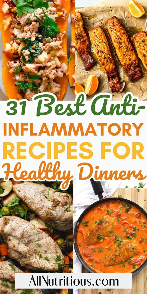 Nourish your body and reduce inflammation on a healthy meal plan! Explore a variety of easy dinner recipes designed to support your anti inflammatory diet and promote overall well-being. These anti-inflammatory recipes are so easy and make for delicious easy flavorful dinners for family. Meals To Reduce Inflammation, Anti Inflammation Gluten Free Recipes, Low Inflammation Recipes Easy, Anti Inflamitory Meal Plans, Wellness Way Recipes, Anti Inflammation Meals Easy, Inflammation Diet Dinner Recipes, Best Anti Inflammation Recipes, Antiflammatory Foods Healthy Eating