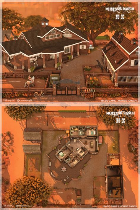 Sims Ranch Floor Plans, Horse Ranch House Floor Plans, Sims 4 Hacienda, Sims 4 Country House Floor Plans, Sims 4 Ranch House Floor Plan, Sims4 Ranch House, Sims 4 Ranch Floor Plan, Sims 4 Ranch Style House Layout, Sims 4 Horse Ranch Layout