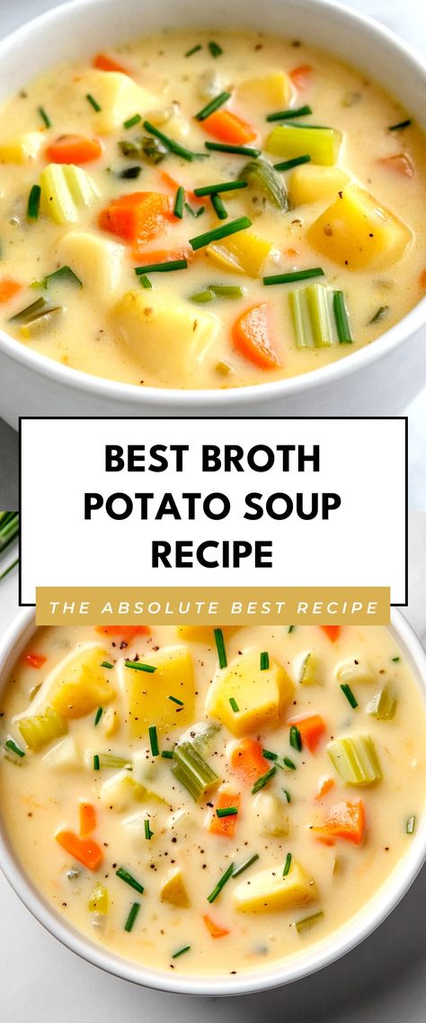 Image for Best Broth Potato Soup Recipe Everything Soup Recipe, Ree Drummond Potato Soup, Soups For The Crockpot, Cabbage Potato Soup Recipe, Simple Broth Soup, Potato Rosemary Soup, Potato Soup Easy Stovetop Simple, No Cream Potato Soup, Golden Potato Soup Recipes