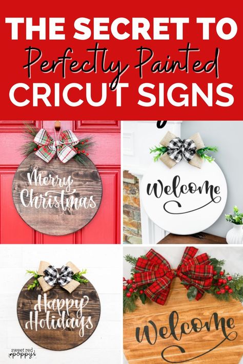 Learn My Secrets to Making Perfectly Painted Wooden Signs Without Paint Bleeding Using Cricut Made Vinyl Stencils. Wood Signs With Cricut, Signs With Cricut, Cricut Stencil Vinyl, Painted Wood Crafts, Cricut Signs, Holiday Wood Sign, Painted Wooden Signs, Stencil Wood, Stencils For Wood Signs