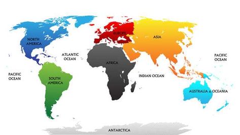 The world has seven continents. They are Africa, Antarctica, Asia, Australia/Oceania, Europe, North America, and South America. Continents Of The World, World Map Continents, Geography For Kids, Continents And Oceans, All Continents, Teaching Geography, Geography Map, 7 Continents, Geography Lessons