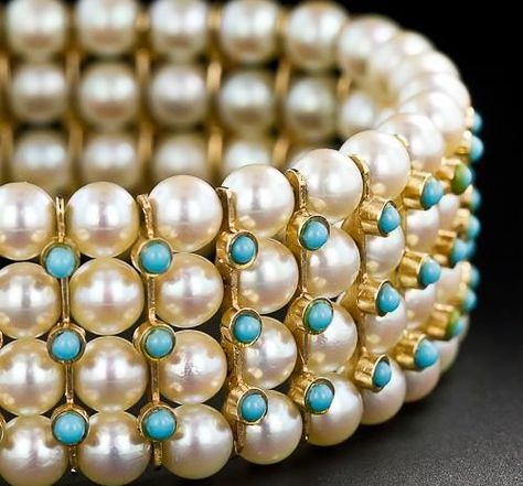 Vintage Pearl and Turquoise Bracelet - Lang Antiques - ep <3 Pearly Queen, Indian Jewellery Design Earrings, Vintage Pearl, Jewelry Design Earrings, Vintage Pearls, Sea Glass Jewelry, Precious Gems, Vintage Bracelets, High Jewelry