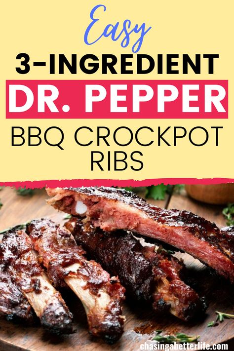 Easy 3 Ingredient Dr. Pepper BBQ Crockpot Ribs 2 Crockpot Ribs With Coke, Best Crockpot Meatballs, Crockpot Bbq Ribs, Bbq Crockpot, Slow Cooker Pork Ribs, Boneless Pork Ribs, Slow Cooker Bbq Ribs, Bbq Recipes Ribs, Boneless Ribs