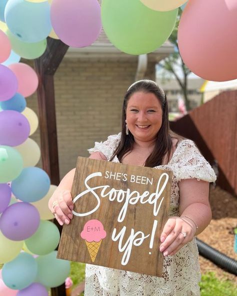 Hop & Pine on Instagram: "“She’s been scooped up” is a perfect theme for a spring bridal shower and our signs are a perfect addition to our shower decor! Have another theme idea for a shower and want a custom sign? We’re here for you! #milwaukeemakers #milwaukeehandmade #milwaukeeetsy #milwaukeedecor #wisconsinhome #wisconsindecor #wisconsin #wisconsinmaker #wisconsinetsy #shesbeenscoopedup #icecream #icecreamparty #icecreampartytheme #icecreampartyideas #bridalshower #bridalshowerdecor #sh She’s Scooped Up, Bridal Shower Ideas Ice Cream, She Has Been Scooped Up, Ice Cream Bar Bridal Shower Ideas, Shes Scooped Up Bridal Shower Theme, She’s All Scooped Up, Ice Cream Bachelorette Party, Bridal Shower Scooped Up Theme, Ice Cream Wedding Shower Theme