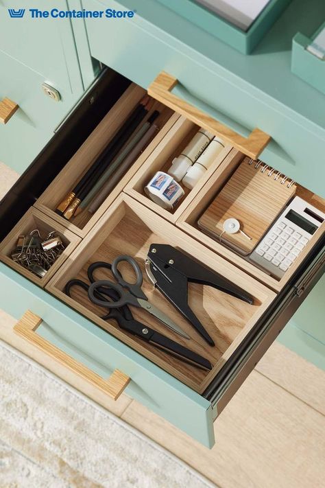 Bedroom Drawer Organizer, Office Craft Space, Silverware Drawer Organizer, Kitchen Drawer Organizers, Ergonomics Furniture, Wood Drawer, Kitchen Drawer Organization, The Home Edit, The Container Store