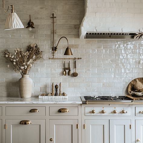 Kitchen Cabinets With White Countertops, French Country Kitchen Backsplash, Cabinets With White Countertops, Full Height Backsplash, Barn House Kitchen, Backsplash Behind Stove, Country Kitchen Backsplash, Devol Kitchens, European Farmhouse