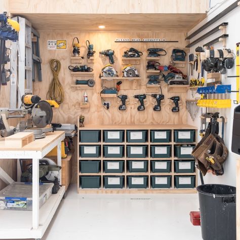 Garage Workshop Layout, Garage Storage Inspiration, George And Willy, Workshop Shed, Garage Organisation, Storage Shed Organization, Garage Workshop Organization, Shed Interior, Shed Organization