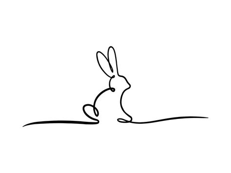 Rabbit Outline Tattoo, Line Bunny Tattoo, Minimalist Bunny Tattoo, Bunny Outline Tattoo, Rabbit Line Drawing, Drawing Of Rabbit, Line Art Rabbit, Bunny Line Art, Rabbit Minimalist